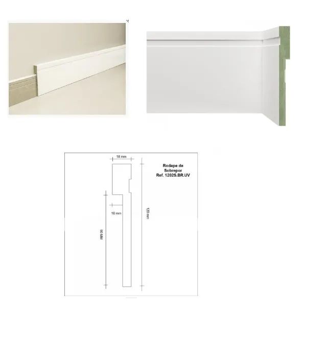 Rodapé de MDF Ultra 12cm x 18mm x 1,80m Barra de Sobrepor com Friso Resistente a Umidade - Foto 3