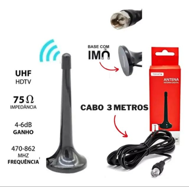 Antena Digital Tv Interna Amplificada Hdtv 4k Hd - Cabo 3m - Foto 5