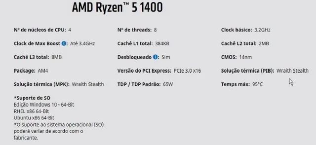 Processador Amd Ryzen 5 1400 3.4ghz - Foto 2