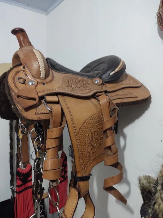  Jogo de Sela de Couro Legítima com peitoral em inox e duas cabeçada 5.000 pra vender rapi