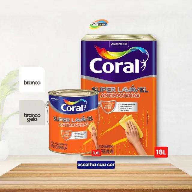 Tinta Coral Super Lavável Premium Eggshell Lata Galão 