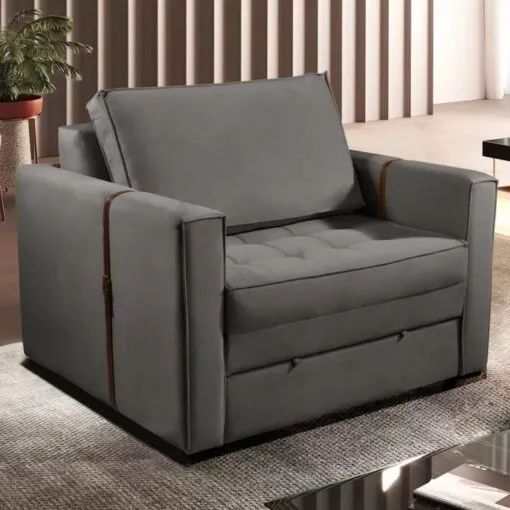 Poltrona Cama Atalaia 1,14m Linho Cinza. Pronta Entrega.