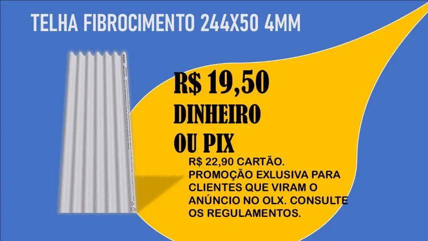 Telha Fibrocimento 244x50 4mm R$ 19,50 Dinheiro ou Pix