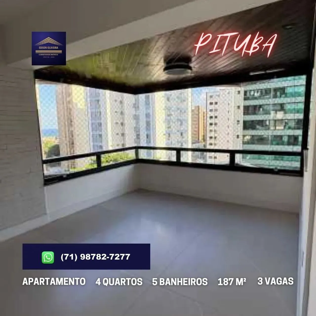 APARTAMENTO 4 QUARTOS (3 SUÍTES), 187,55M², NA PITUBA