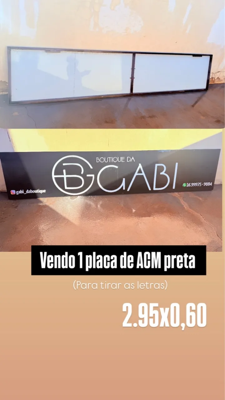 Placa ACM preta para comércio 2.95x0.60