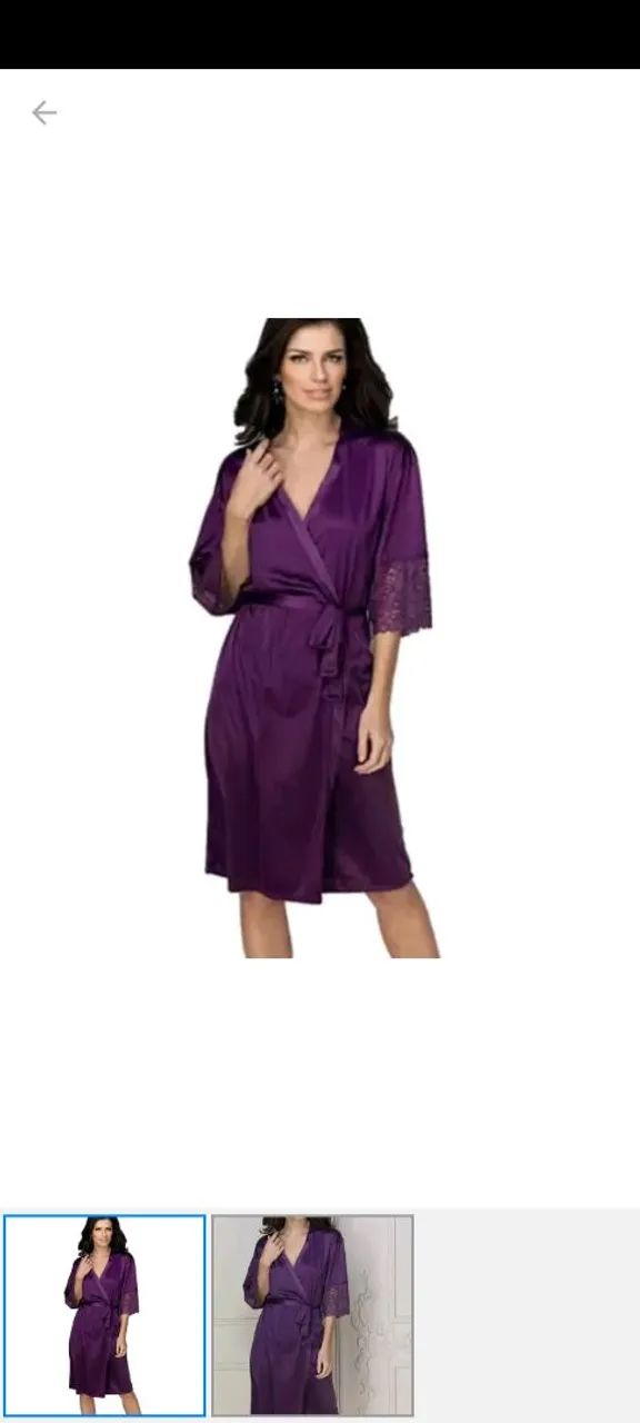 Robe de Cetim Roxo com Detalhes em Renda