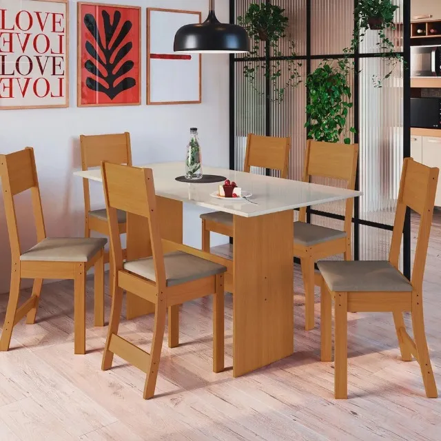 Mesa de Jantar Karla com 6 Cadeiras 1,50m (ENTREGAMOS EM ATÉ 24 HORAS)