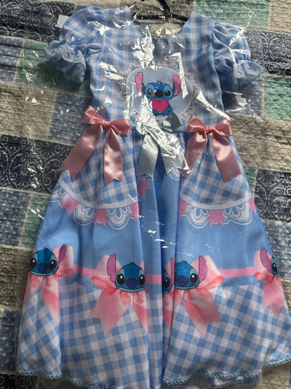 Vestido Temático Stitch Azul e Rosa