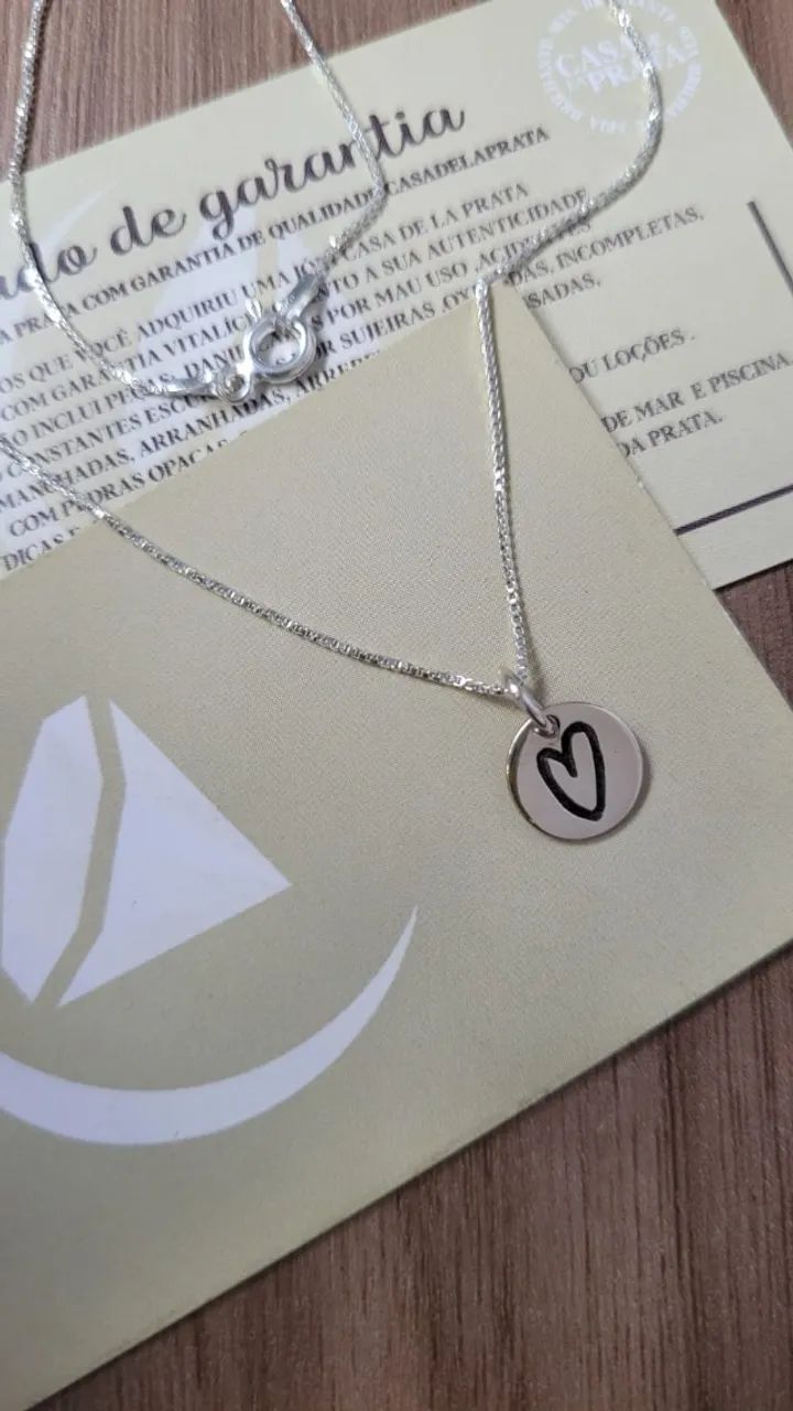 Colar com Medalha Pingente Coração em Prata 925 - Foto 3