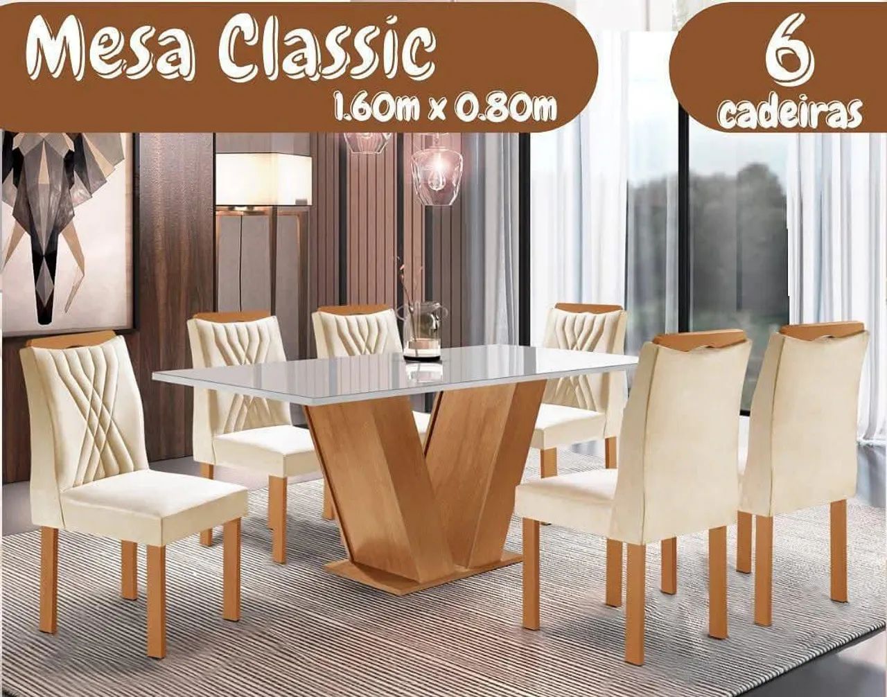 Mesa Classic 1.60m x 0.80m com 6 cadeiras