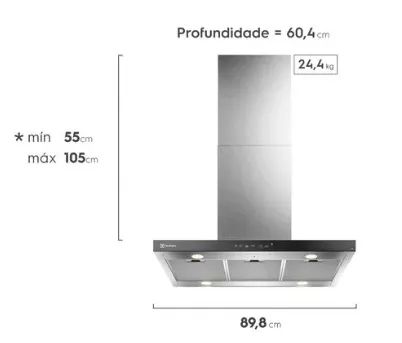 Coifa de Ilha Electrolux 90cm Inox Experience com Inteligência Artificial e Alto Poder Suc