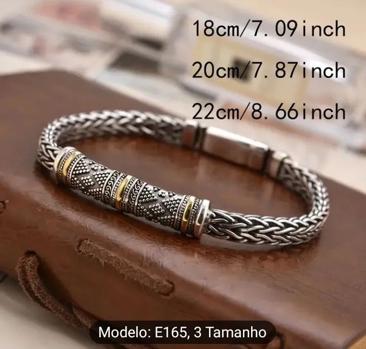 Pulseira Masculina em Prata 925 com Detalhes em Ouro - Foto 2