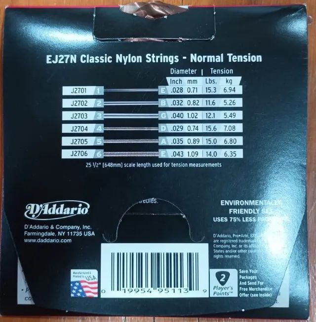 Encordoamento Para Violão Nylon D'Addario Classic EJ27N - Foto 3