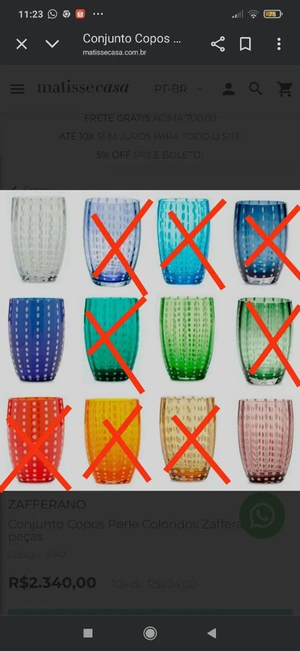 Conjunto 8 copos Perle Zafferano Itália