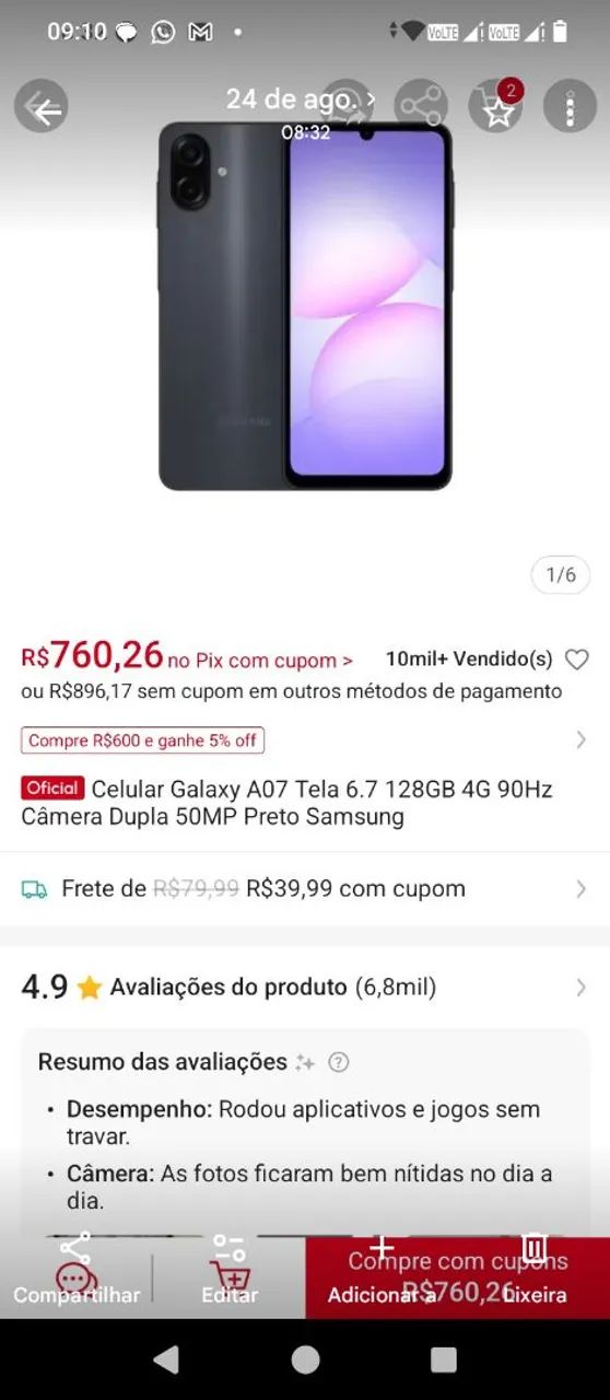 CELULAR NOVO SAMSUNG A07 VERDE