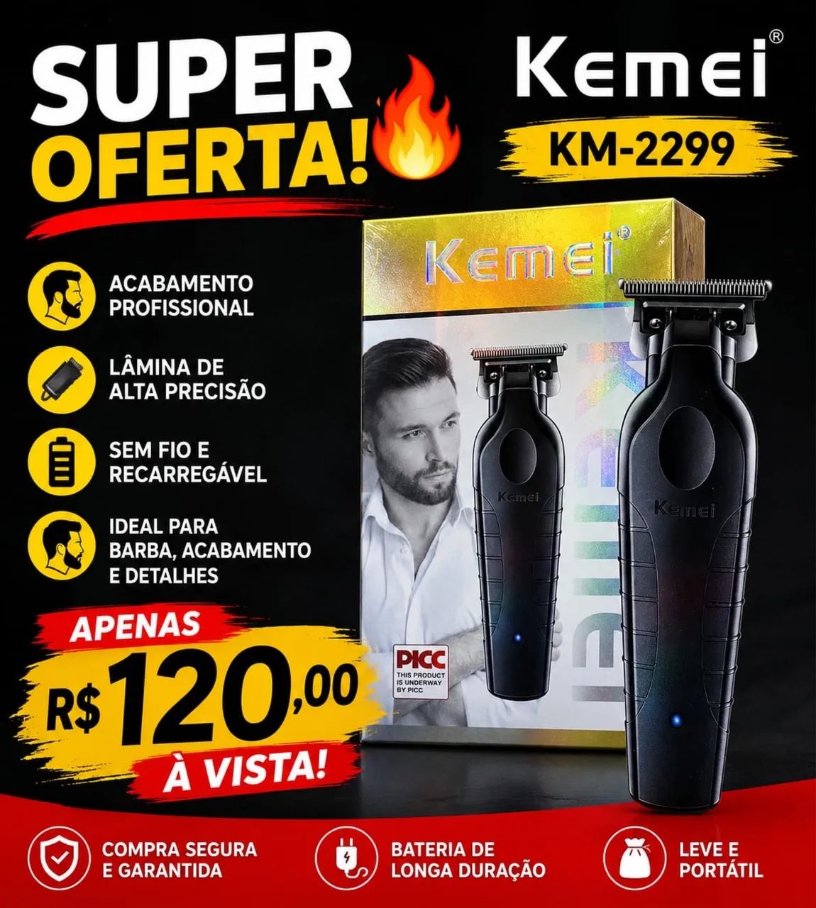 Máquina de cortar cabelo kemei 2299