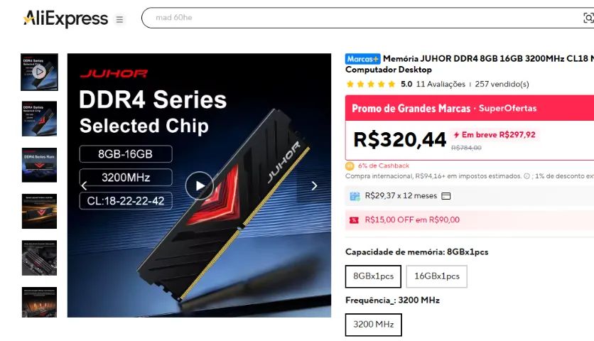  2x Memória RAM JUHOR DDR4 8GB 16GB 3200MHz  - Foto 2