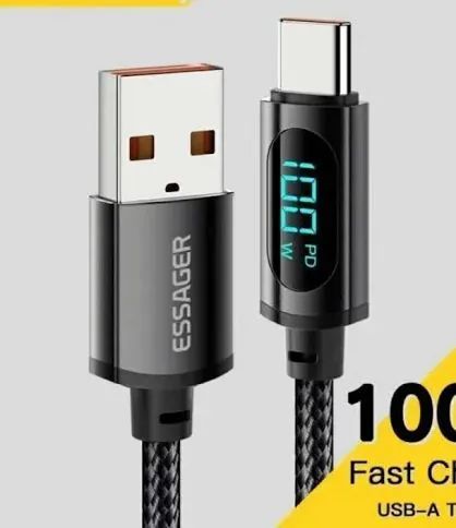 Cabo USB ESSAGER para carregamento rápido 7A 100w 1m c/display  - Foto 2