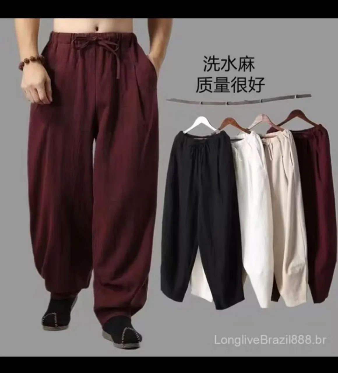 Calça estilo monge masculina preta