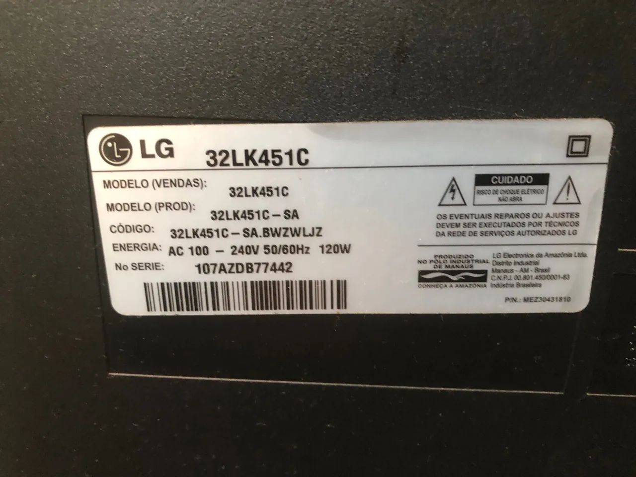 TV LG 32 Polegadas com Defeito - Modelo 32LK451C - Para Peças - Foto 2