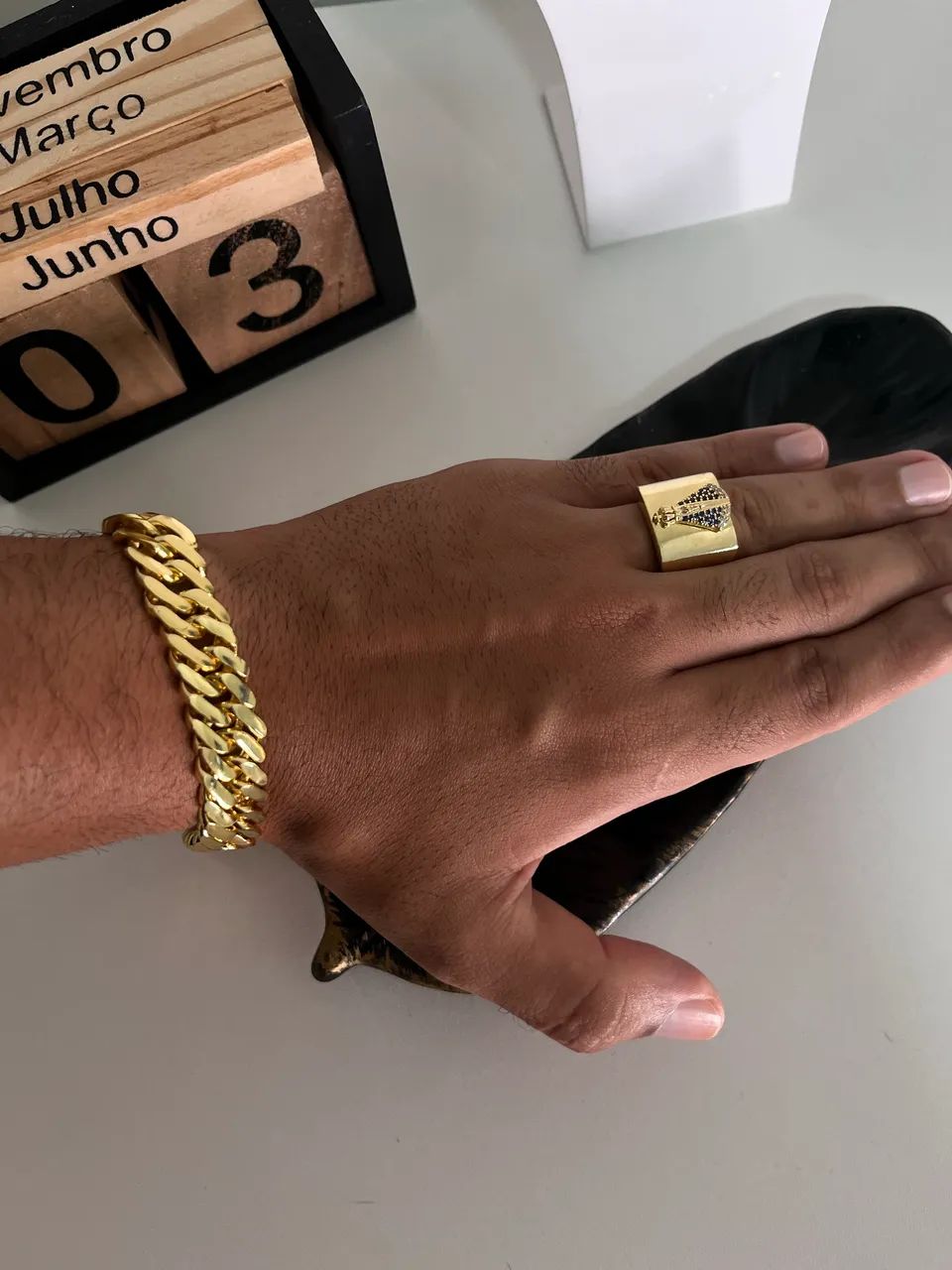Anel Masculino Banhado a ouro nossa senhora  - Foto 3