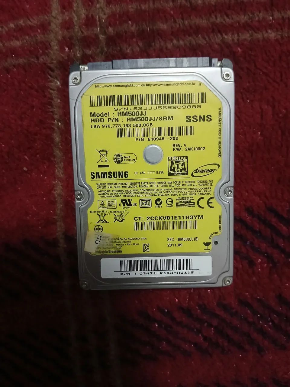 HD Samsung 500GB Notebook SATA