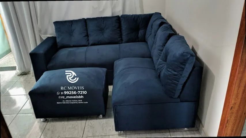 Sofá de Canto com Puff Material suede D33 Confortável Direto da Fábrica