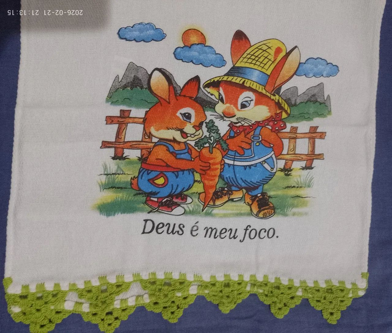 Pano de prato c/ barrado em crochê e Porta pano de Prato de Coruja