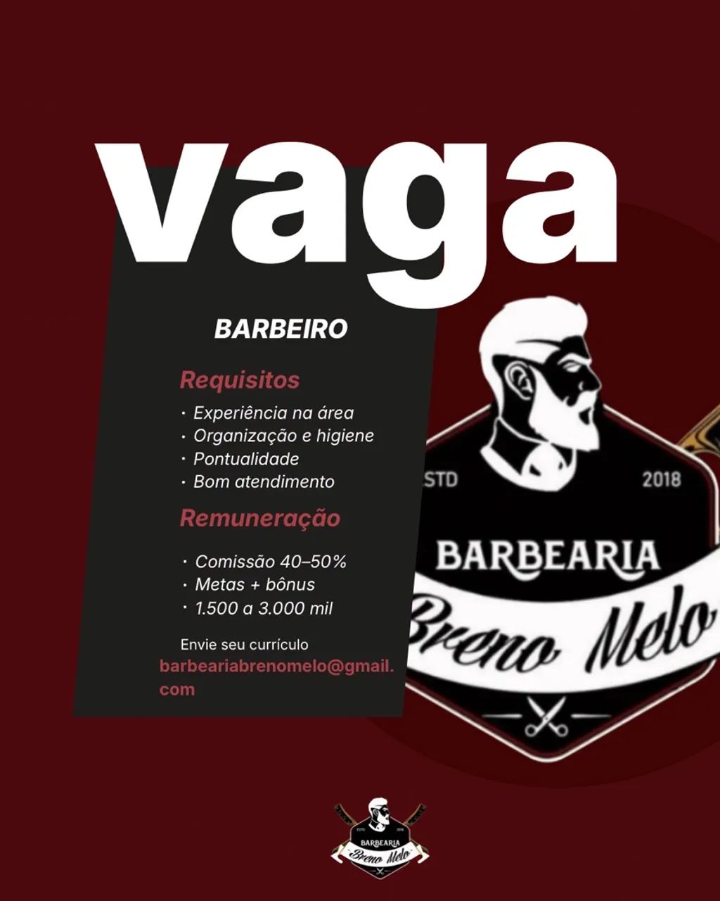 Vaga para barbeiro/parceiro