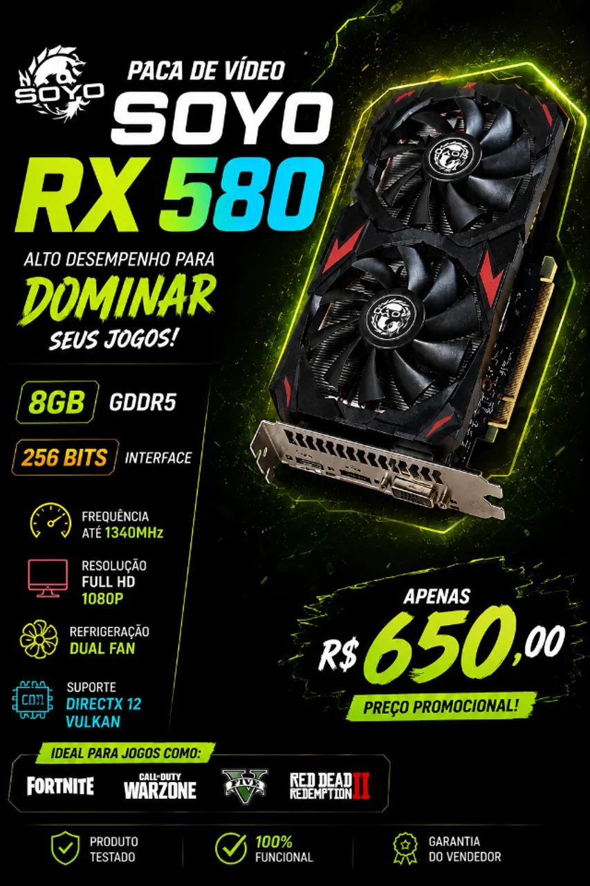 Placa de Vídeo RX 580 8GB 