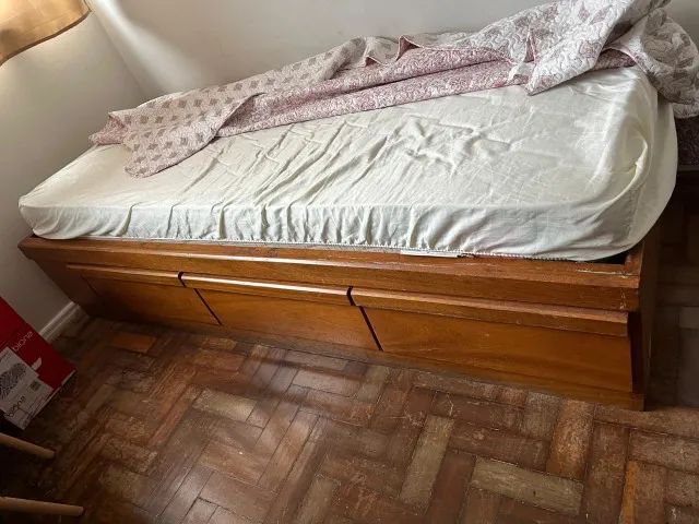 CAMA DE SOLTEIRO MADEIRA MACIÇA + COLCHÃO