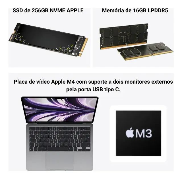 Apple Macbook Air M3 A3113 13.6 Ssd 256gb 16gb Excelente Cinza