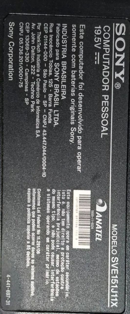 Notebook vaio sony modelo SVE151J11X - Foto 4