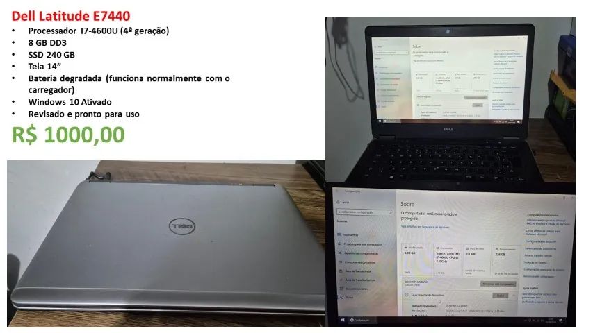 Notebook Dell Latitude E7440 i7, 8GB RAM e SSD 240GB
