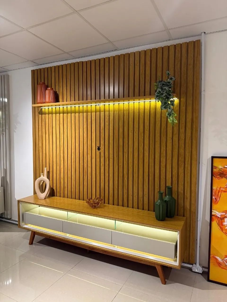 Painel Nobre Ripado 100% MDF + Rack Bancada para TV até 85" (Novo) Entrega Grátis! 