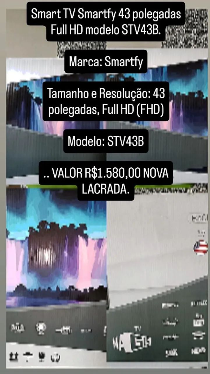 Smart TV Smartfy 43 polegadas Full HD modelo STV43B....NOVA ..LACRADA ... VALOR R$1.580,00