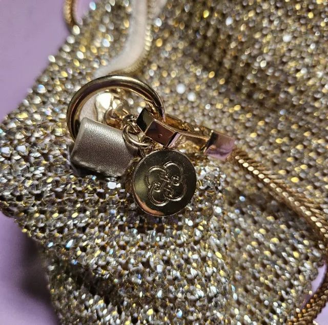 Bolsa de Festa Chenson Dourada com Strass - Foto 3