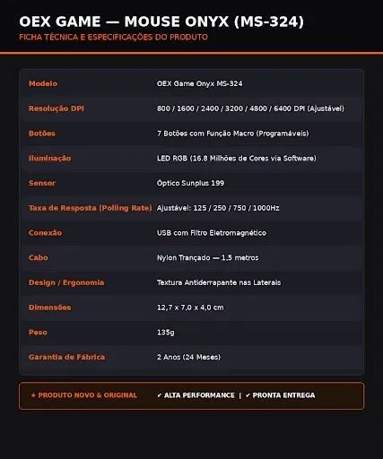 Mouse Gamer OEX Onyx MS-324 - RGB com Software, 6400 DPI e 7 Botões - Ótimo Estado! - Foto 5