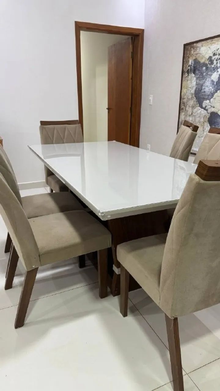 Conjunto de Jantar Mesa Retangular e 6 cadeiras