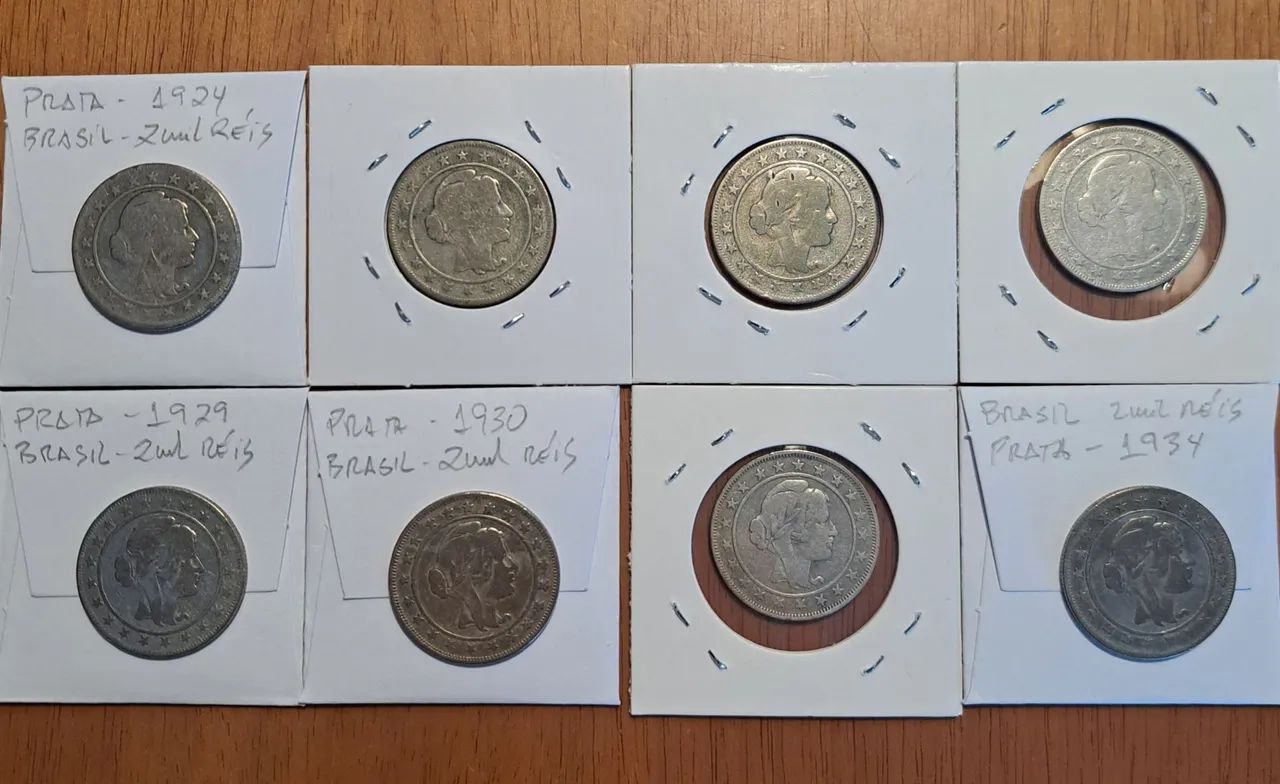 8 Moedas de prata 2000 Réis de 1924 a 1931 bem conservadas de colecionador - Foto 2