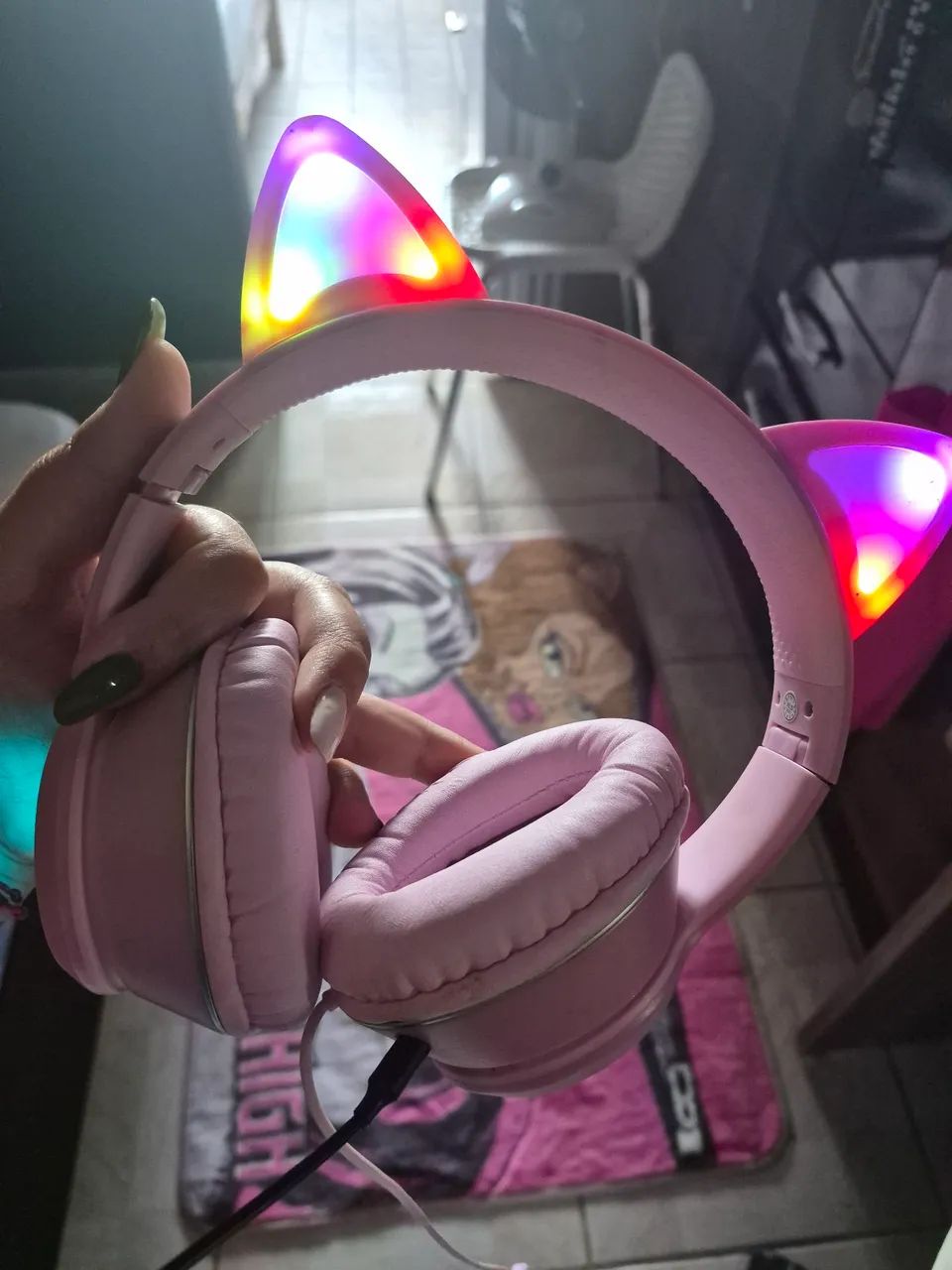 Fone gamer rosa com led  - Foto 5