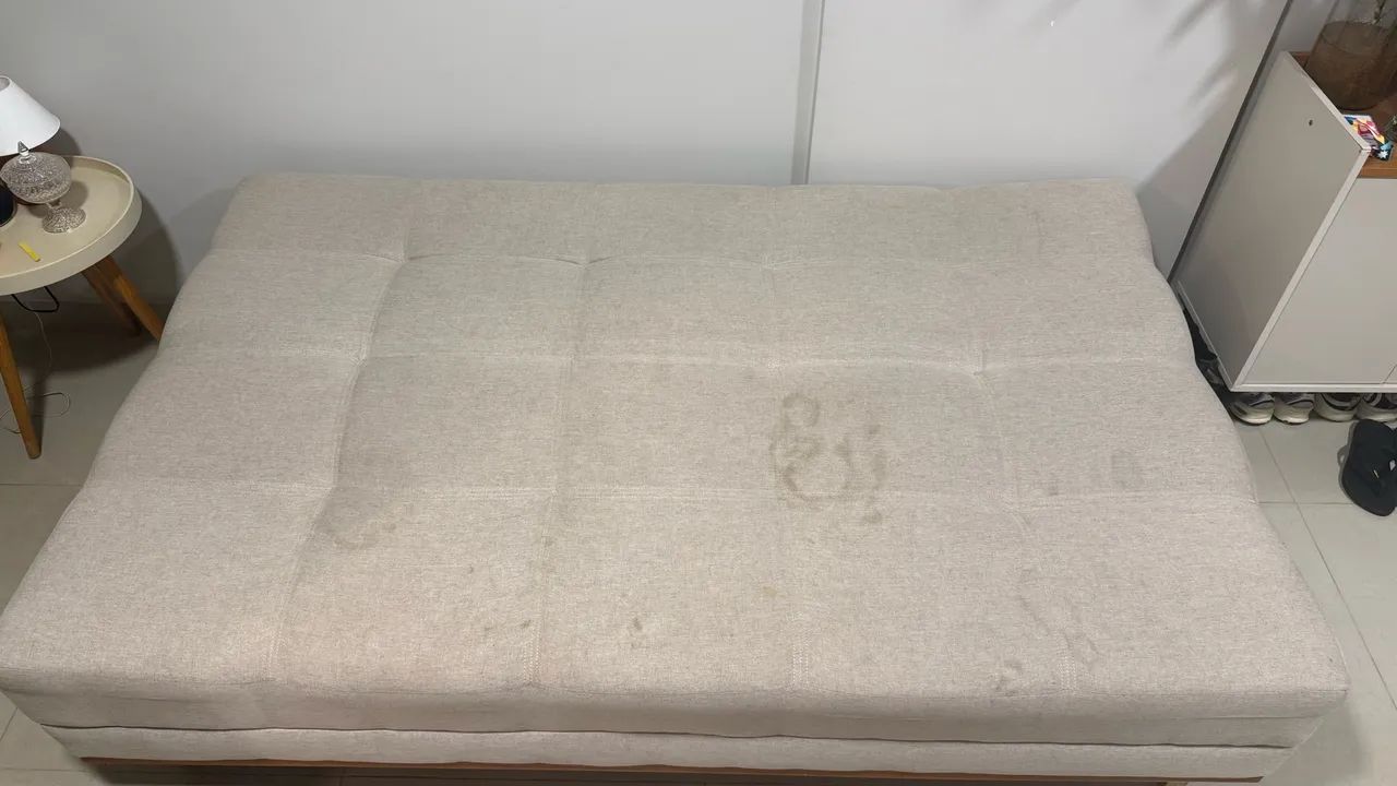 Sofá-cama de linho bege - R$ 650 - Foto 4