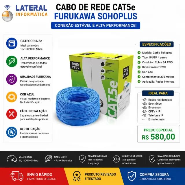 Cabo de rede Soho Plus Cat5e Azul 305 Metros 