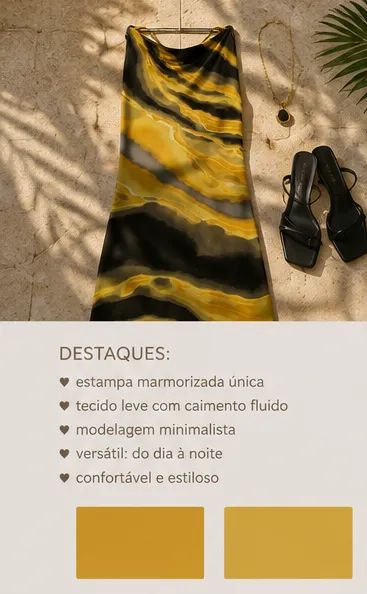 Vestido Halter Estampa Marmorizada | Tons Mostarda - Foto 3