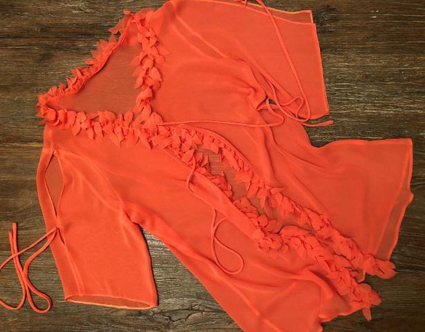 Conjunto regata e cardigan, em crepe cor laranja, tamanho M, ideal para festas