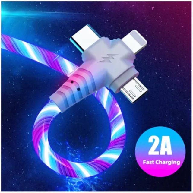 Produto Novo Cabo de Carregamento USB 3 em 1 luminoso tipo-C Original
