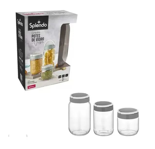 Conjunto De Potes De Vidro Cinza Wx08828  425ml 660ml 1 L Splendo - Foto 3
