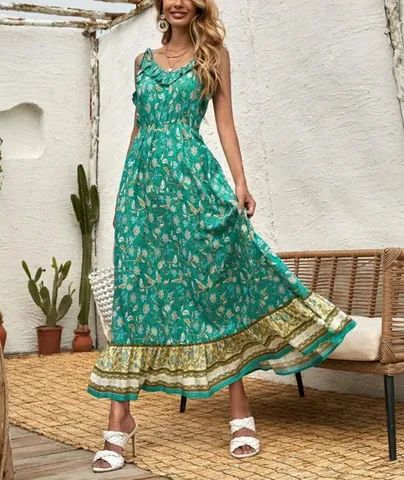 Vestido Boho longo de viscose estampado importado NOVO
