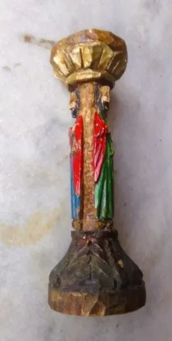 Raro Castiçal esculpido Madeira policromada sustentado imagens de Cristo *Descrição - Foto 2
