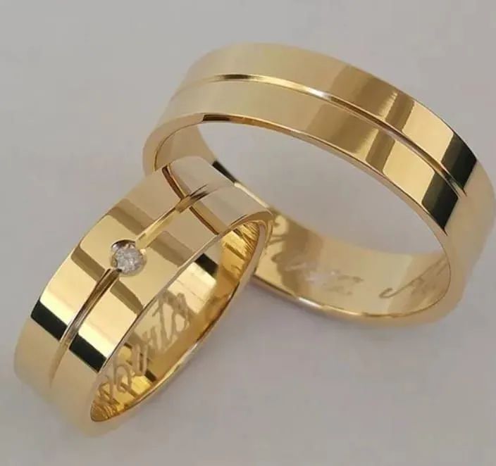 Alianças Casamento Moedas Antigas Personalizadas Luxo Cor ouro com Pedra - Foto 4
